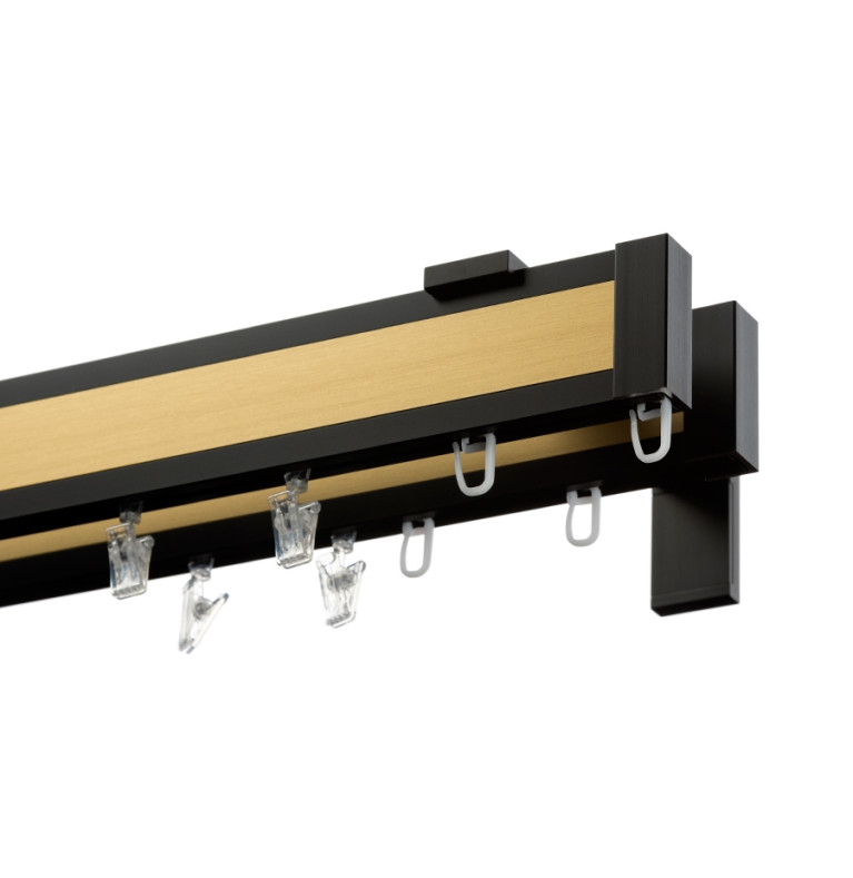 Karnisz Apartamentowy 52 mm dwubiegowy czarno/złoty długość 160cm