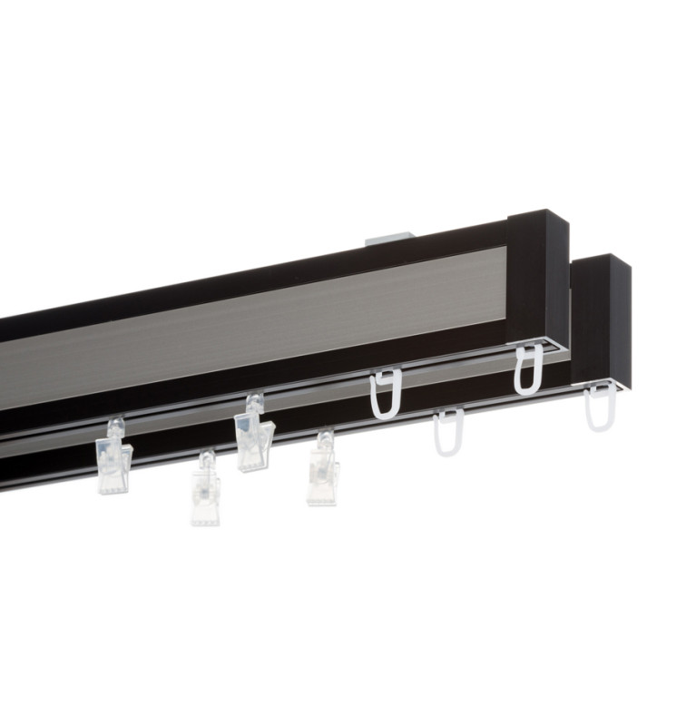 Karnisz Apartamentowy 52 mm sufitowy dwubiegowy czarny/inox