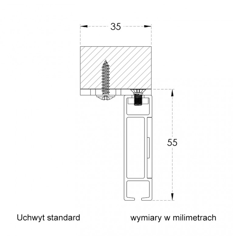 Karnisz Apartamentowy 52 mm sufitowy pojedynczy chrom mat/czarny