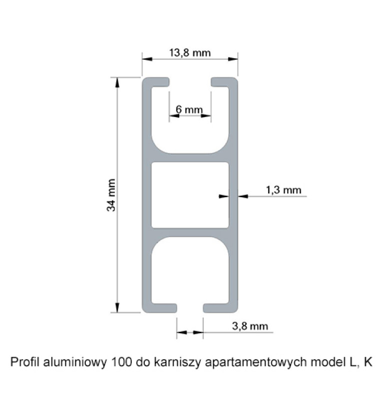 Karnisz Apartamentowy 34 mm dwubiegowy Mosiądz model L