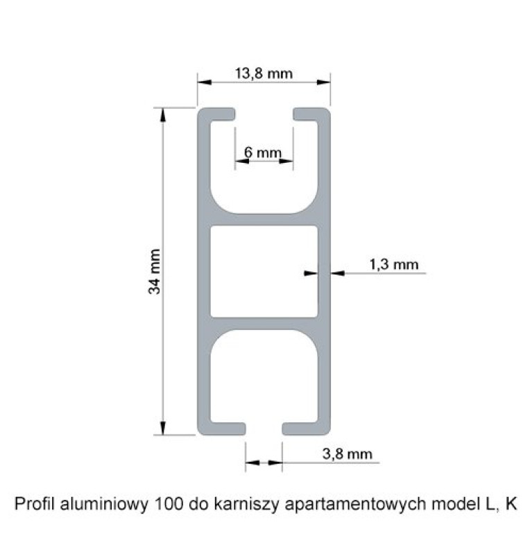 Karnisz Apartamentowy 34 mm pojedynczy Szampan szczotkowany model L długość 280cm