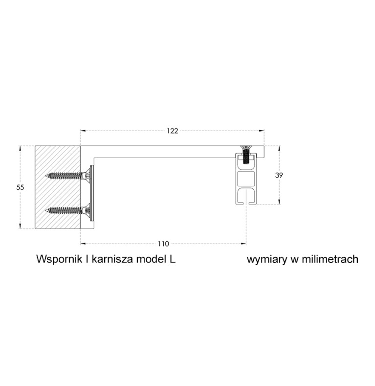 Karnisz Apartamentowy 34 mm pojedynczy inox szczotkowany model L