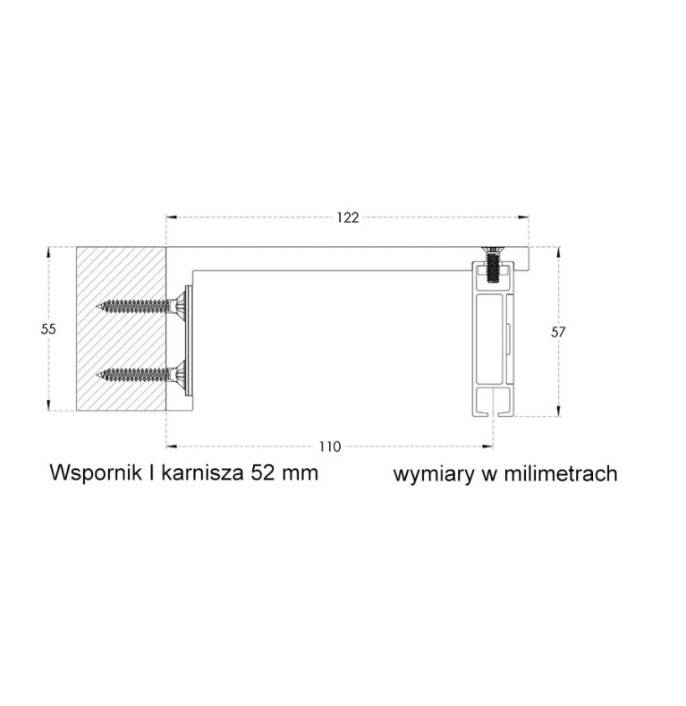 Karnisz Apartamentowy 52 mm pojedynczy chrom mat/czarny 