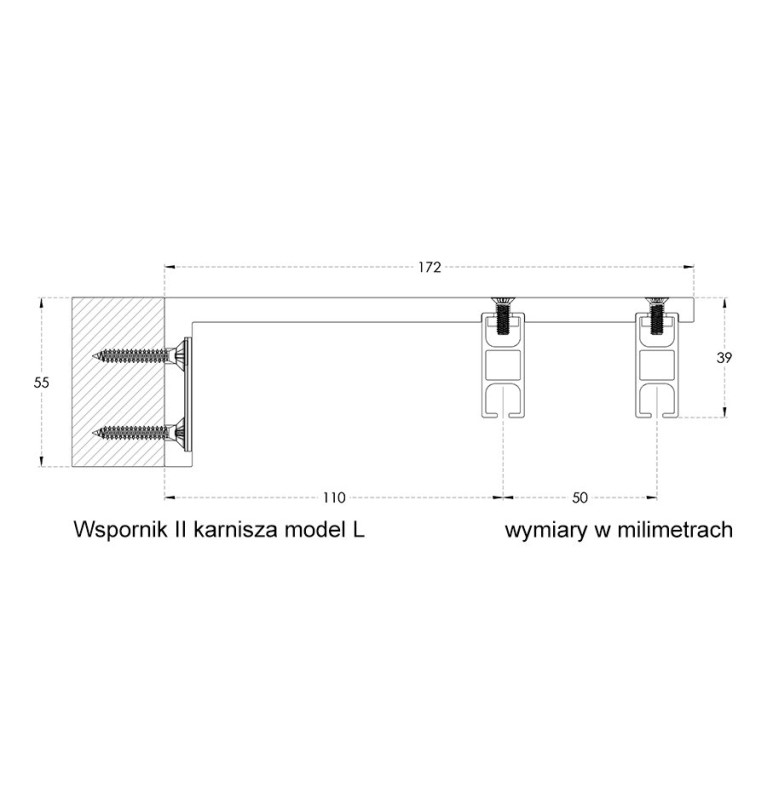 Karnisz Apartamentowy 34 mm dwubiegowy Szampan szczotkowany model L długość 130cm