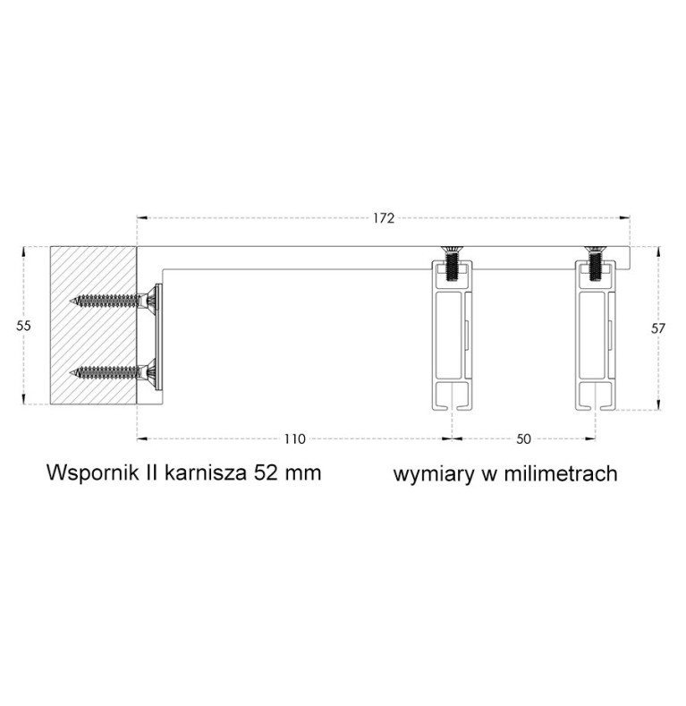 Karnisz Apartamentowy 52 mm dwubiegowy chrom mat/inox