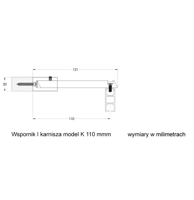 Karnisz apartamentowy 34 mm pojedynczy Chrom Mat model K