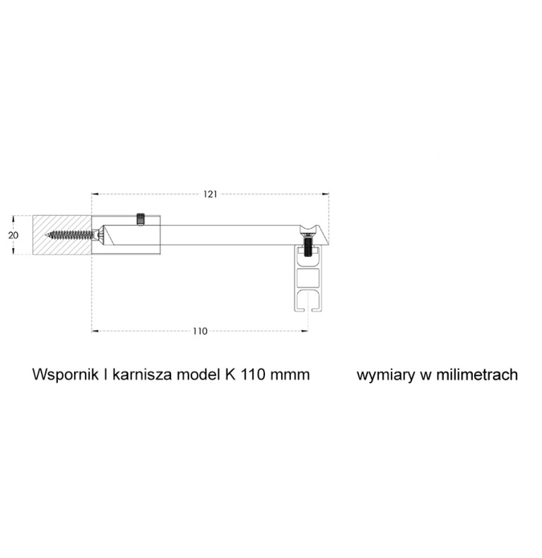 Karnisz Apartamentowy 34 mm pojedynczy czarny szczotkowany model K