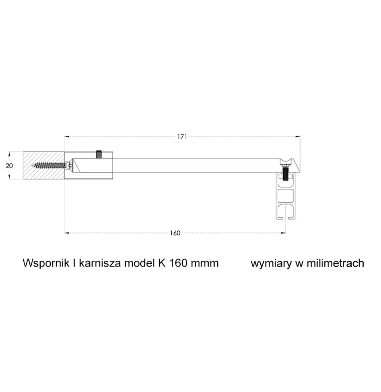 Karnisz Apartamentowy 34 mm pojedynczy Inox szczotkowany model K