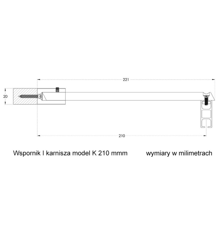 Karnisz Apartamentowy 34 mm pojedynczy czarny szczotkowany model K