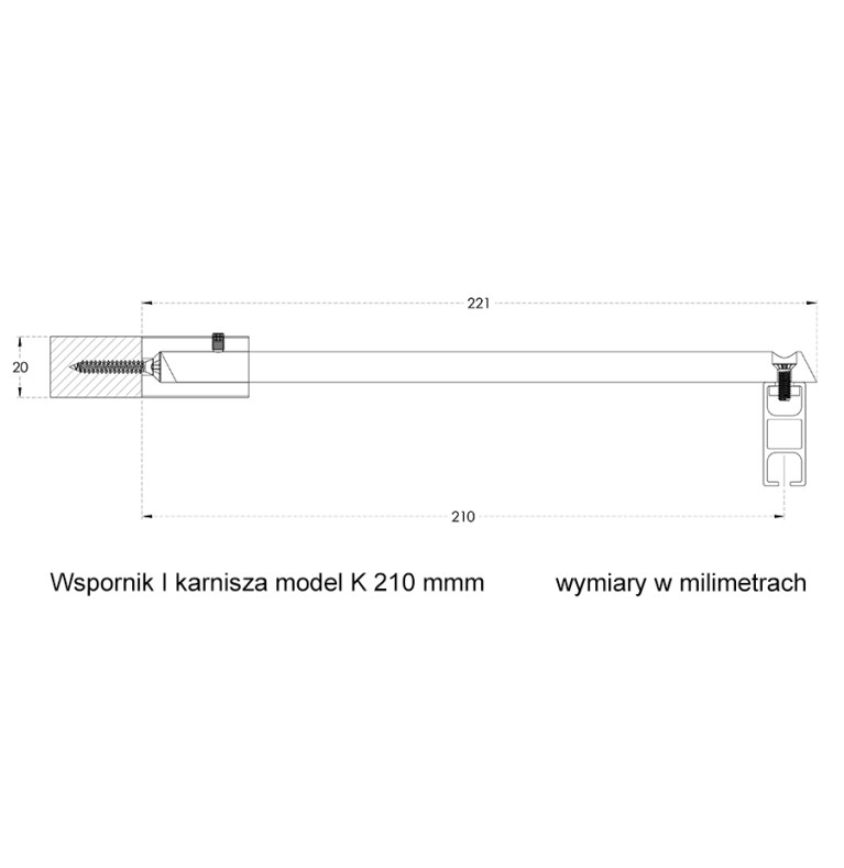 Karnisz Apartamentowy 34 mm pojedynczy czarny szczotkowany model K