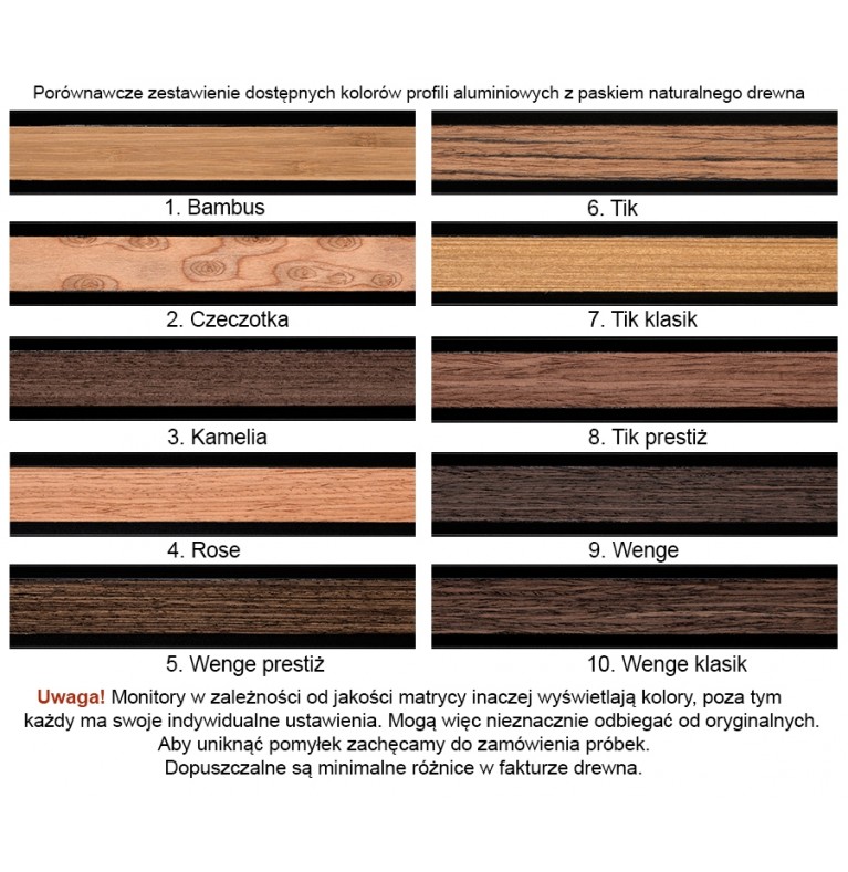 Próbka profili karniszy apartamentowych 34 mm czarnych z paskiem drewna 