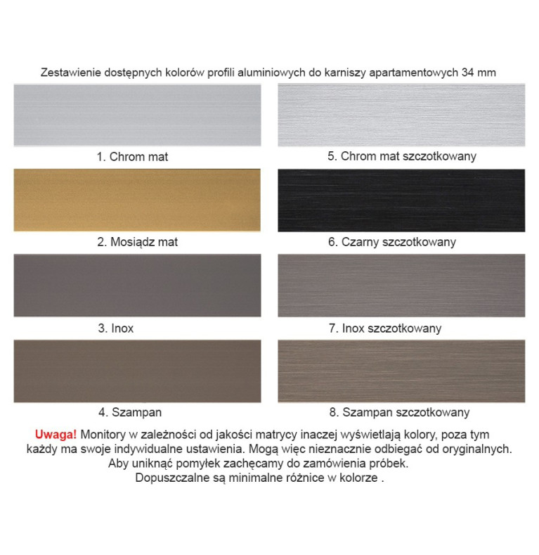 Karnisz Apartamentowy 34 mm sufitowy dwubiegowy Chrom Mat szczotkowany