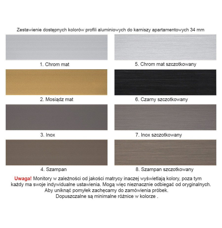 Karnisz Apartamentowy 34 mm pojedynczy Szampan szczotkowany model L długość 155cm
